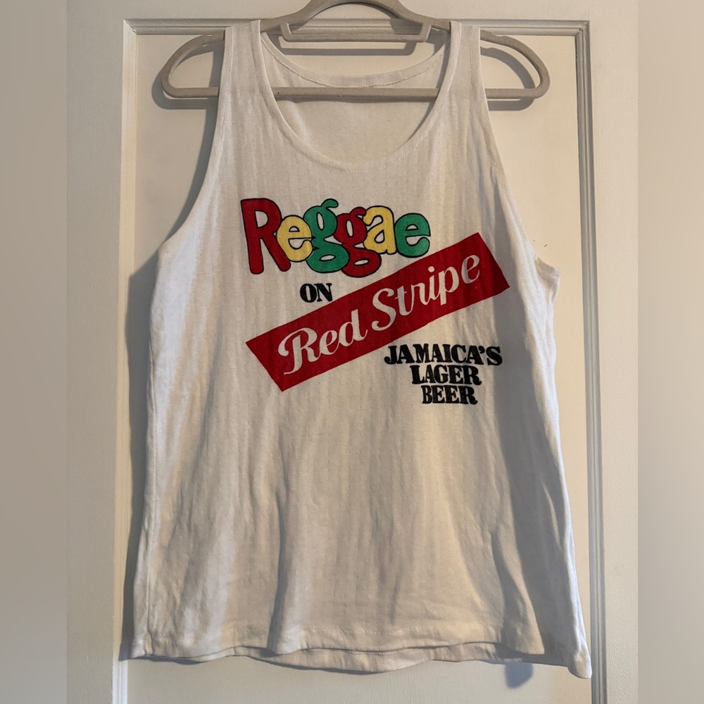 Vintage Rare 90s Reggae On Red Stripe Beer Jamaica White Tank Top